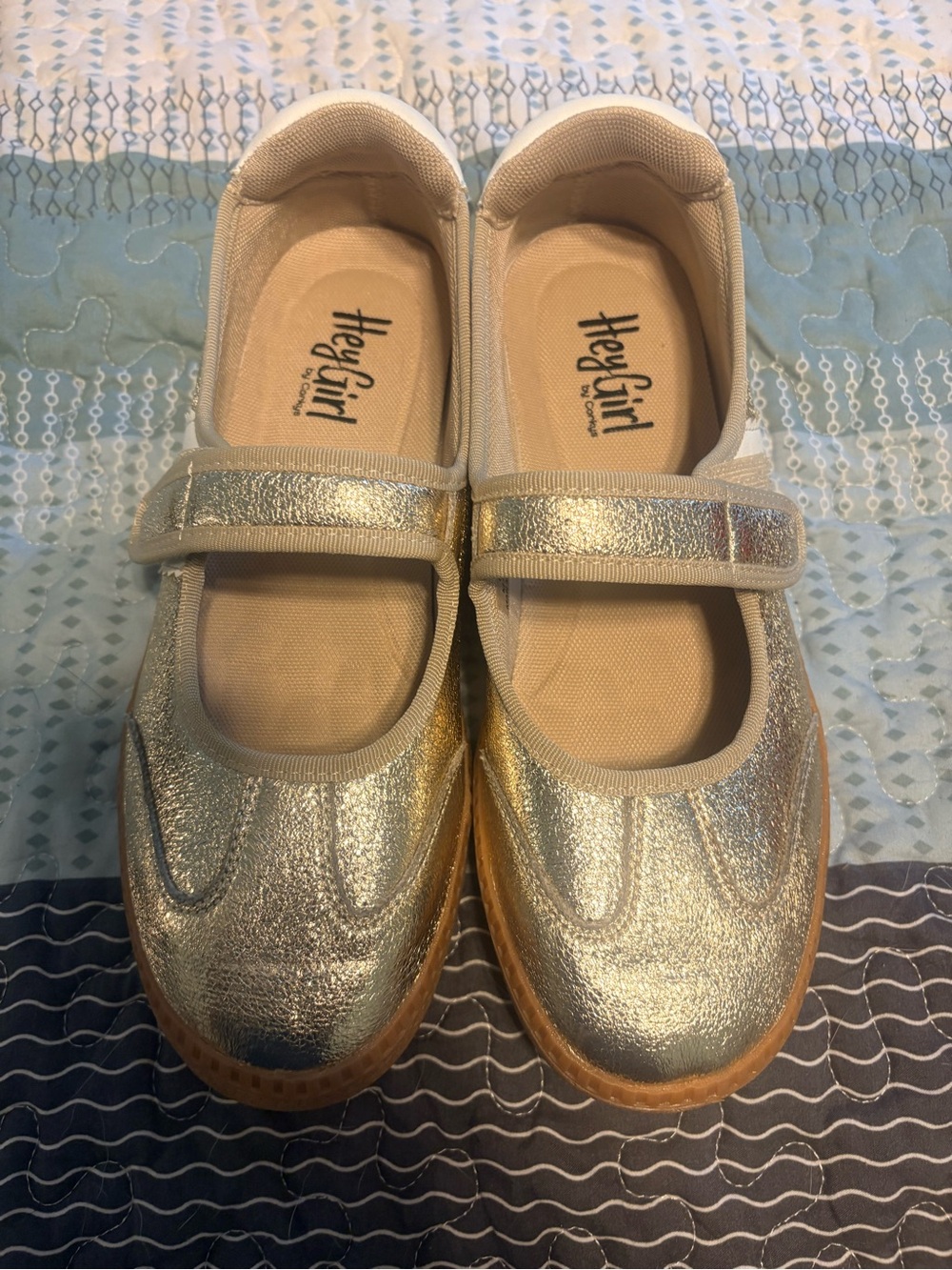 Hey Girl Metallic Gold Mary Jane Sneakers for Women